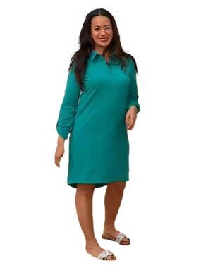 Sport Savvy Petite Roll Sleeve Henley Polo Dress Rainforest Petite XS